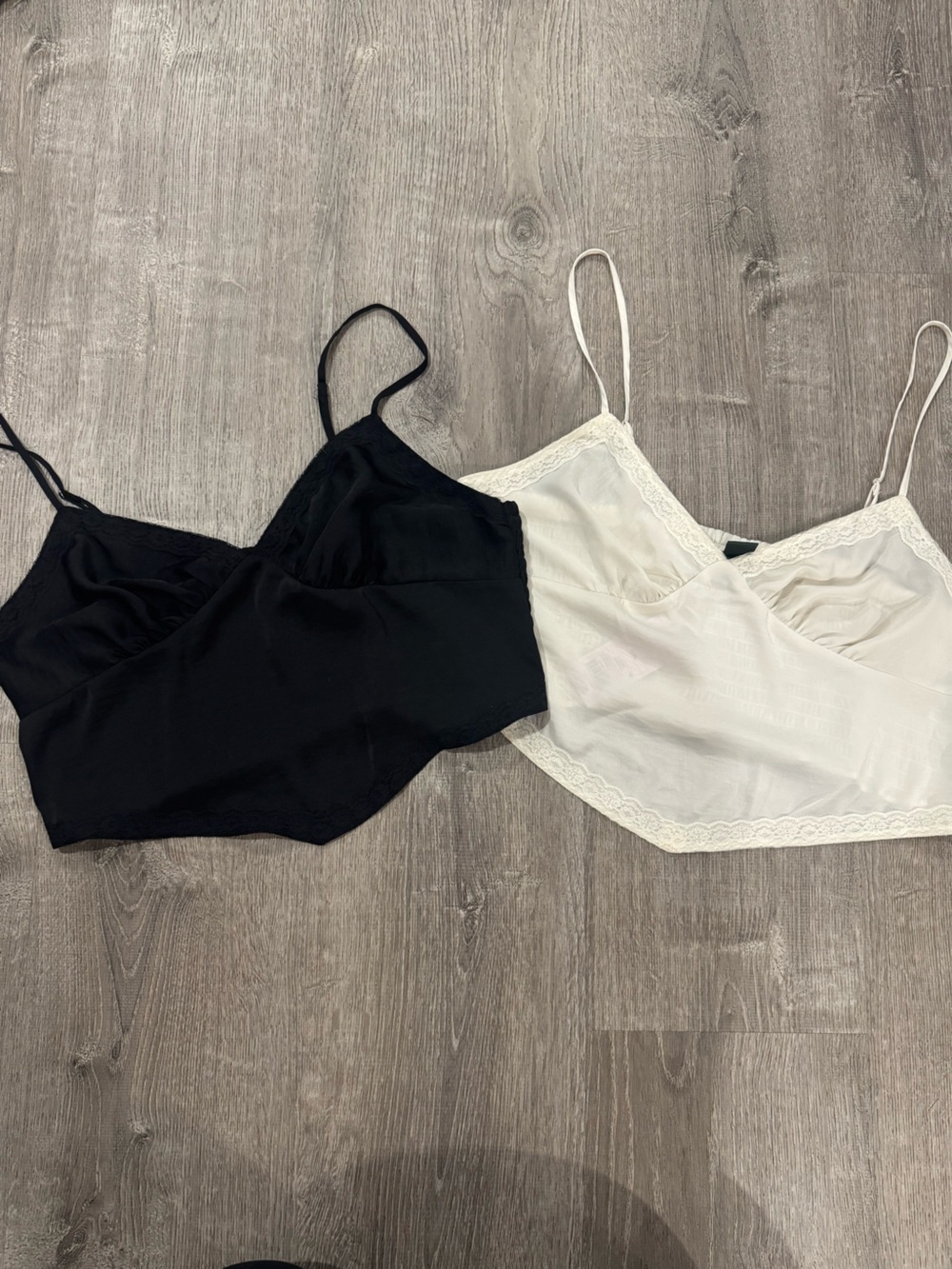 wild fable Black and White Lace-Trim Cami Top